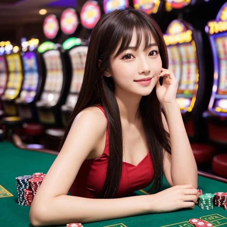 Interface slots modern dengan animasi cerah dan warna neon khas hiburan malam